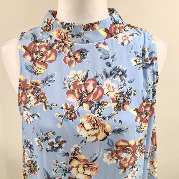 Peach Love Blue Floral Halter Neck Sleeves Dress - Picture 6 of 10